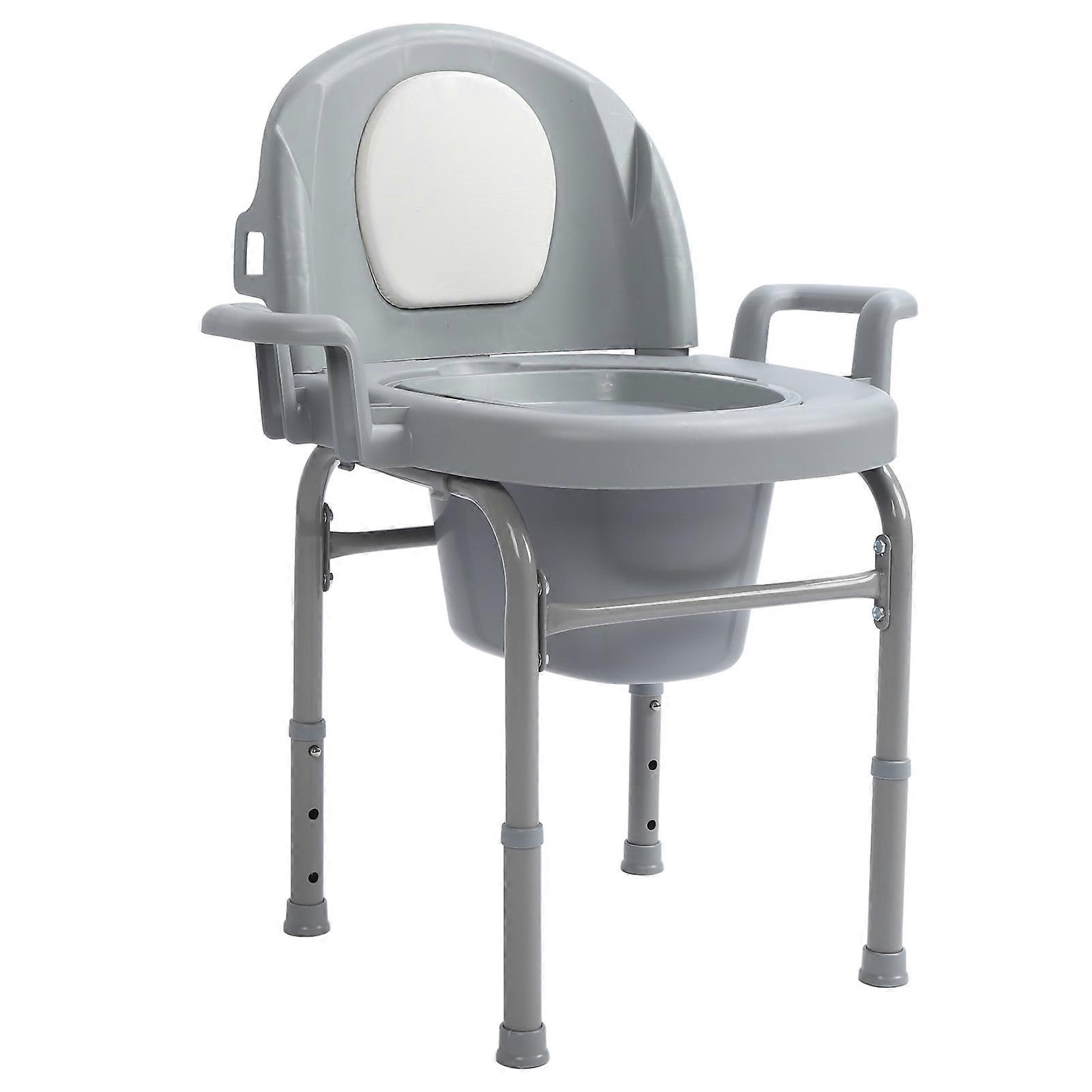 Bedside Commode Chair 3 Levels Height Adjustable PU Padded Anti Slip Sealed Lid Commode with 2 Internal Buckets for Adults