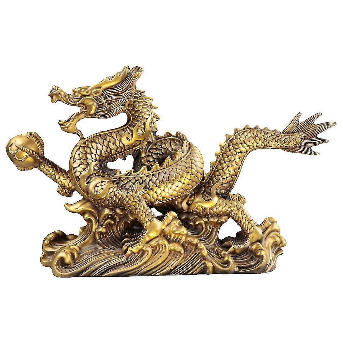 Messing kinesisk Feng Shui dragestatue skulptur hjemmekontor bordpynt for rikdom og suksess
