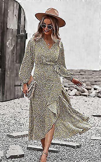 Women summer dress women's long sleeve wrap dress floral printed v