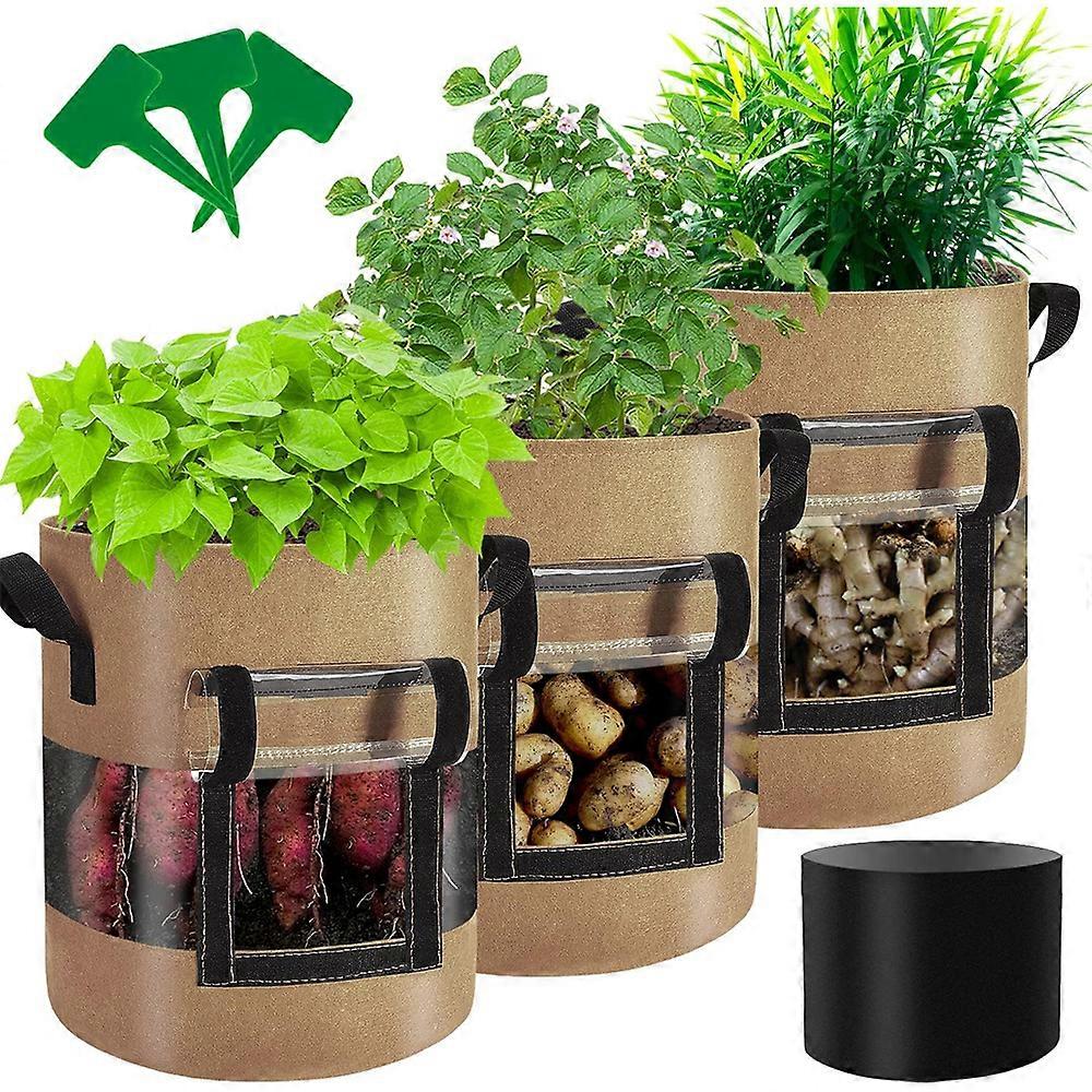 7 Gallon Strawberry Sweet Potato Visible Grow Bags with Flap Window, 3-Pack, Heavy Duty Thick Aeration Non-Woven Fabric Pots with Handles, Come with 3