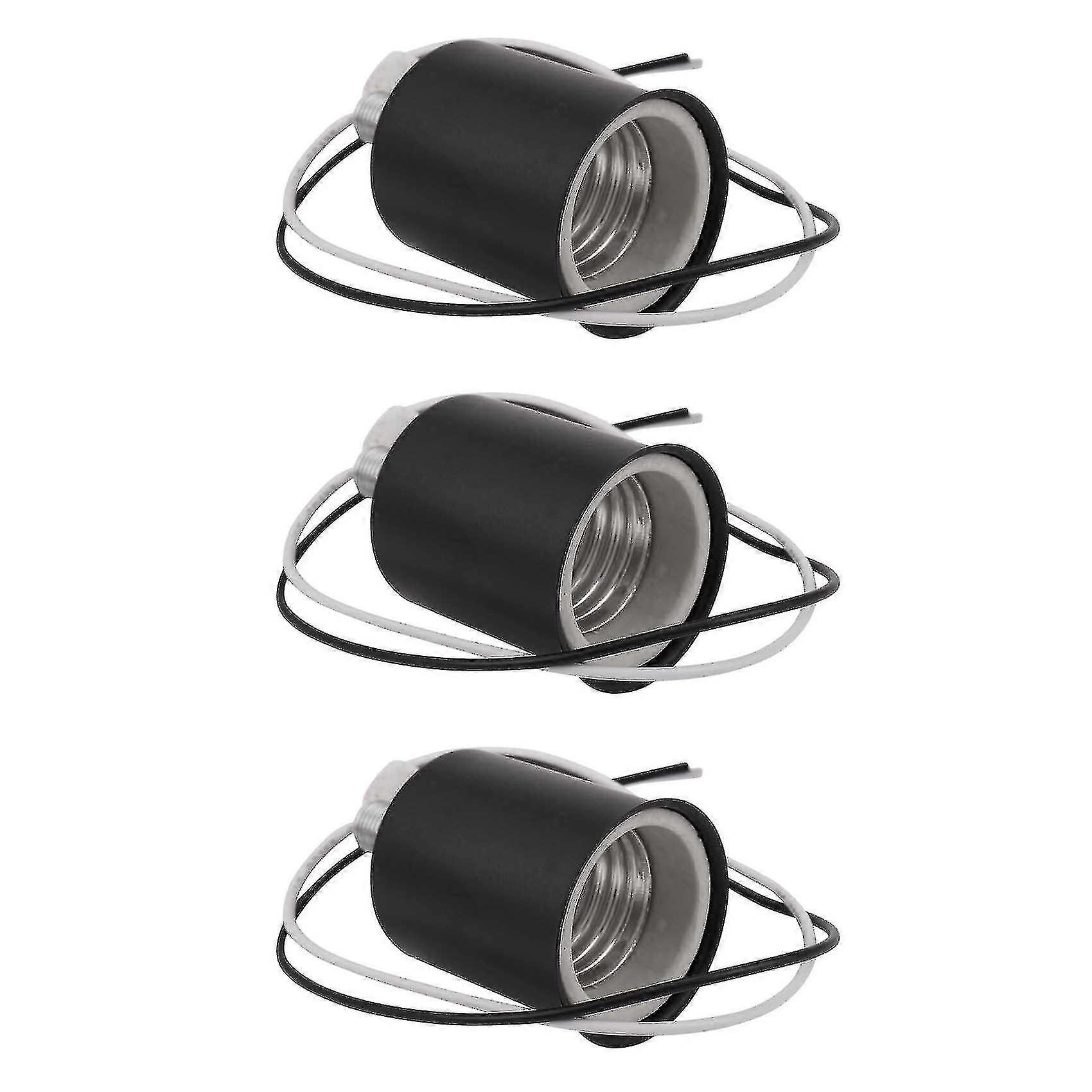 3x E27 Ceramic Base Socket Adapter Metal Lamp Holder With Wire Black
