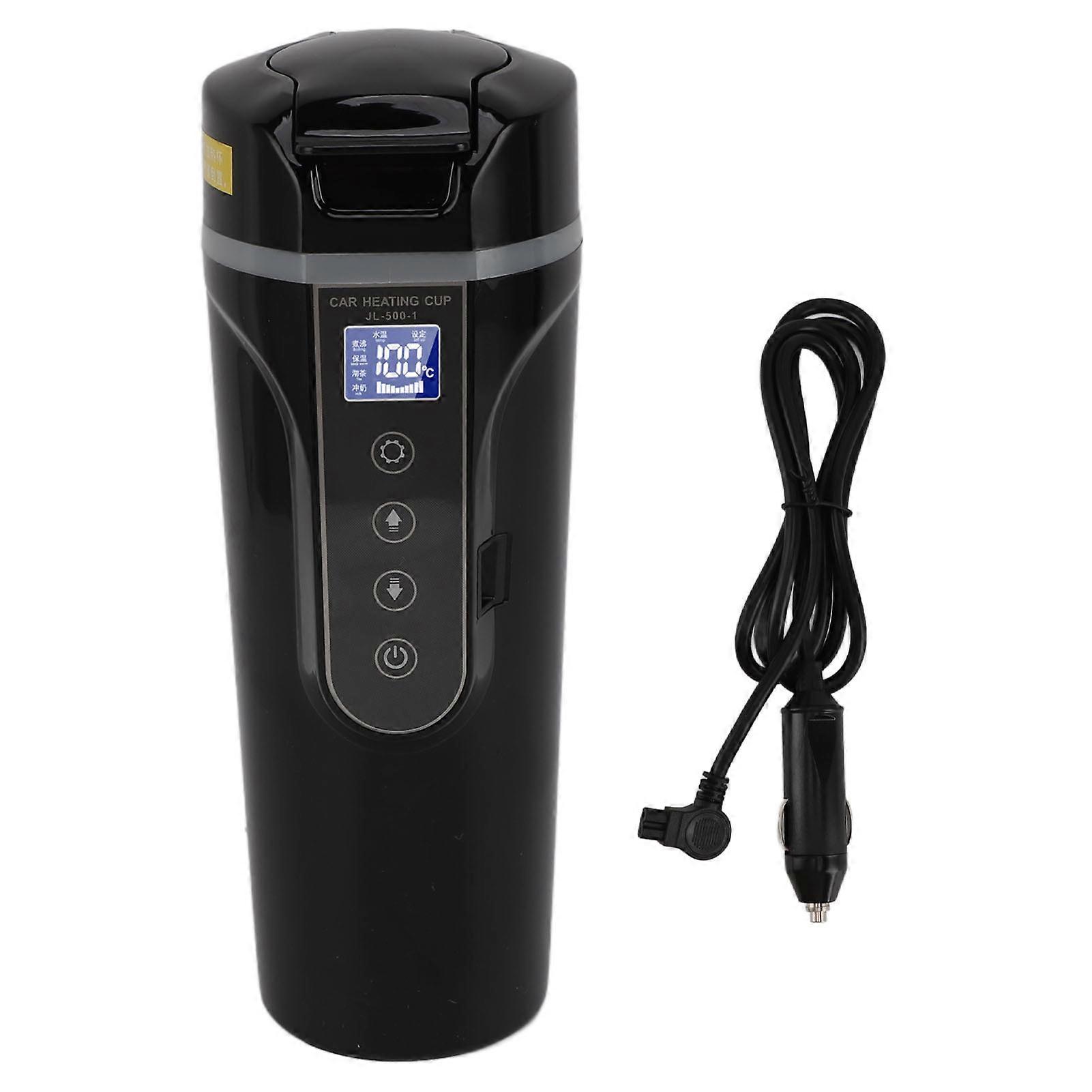 500mlインテリジェントスクリーンディスプレイカー電気ケトルカー電気温水マグカップポータブルカーヒーティングカップ12V 24Vブラック(YMCAT)