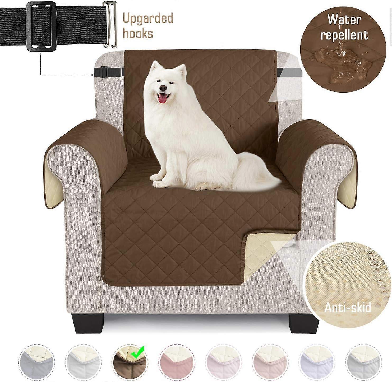 Sofa Cover Couch Covers Waterproof Couch Throws with Elastic Straps Non-Slip Foam for Living Room Dog Protection Protect from Pets, Splashes(Brown, 1-