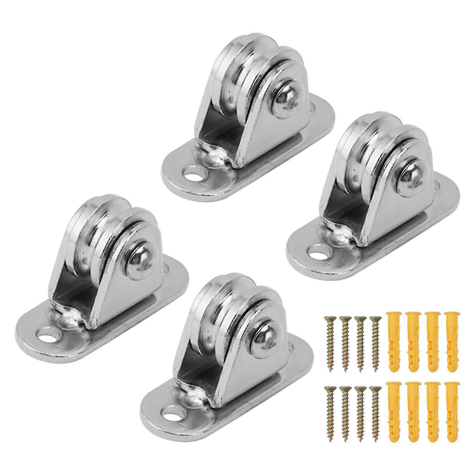 Liten remskiveblokk Rustfritt stål Stille remskive Rulleveggmontert fast remskive for DIY-utstyr Wire Tauskinne Skyveport 4 stk