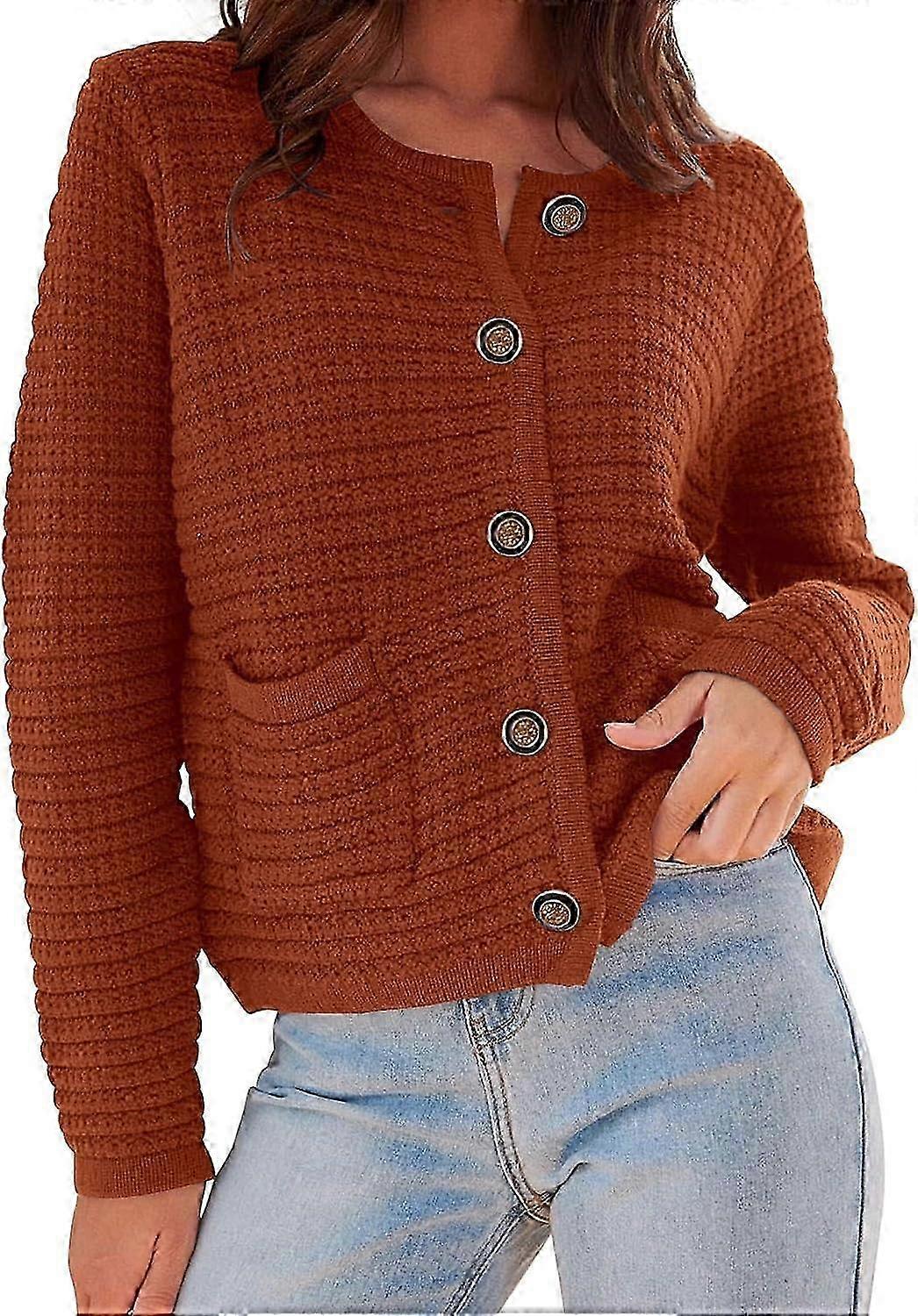 Femmes 2023 Cardigan Pulls Fall Open Front Button Down Long Sleeve Pockets Casual Chunky Knit Shirt Outerwear