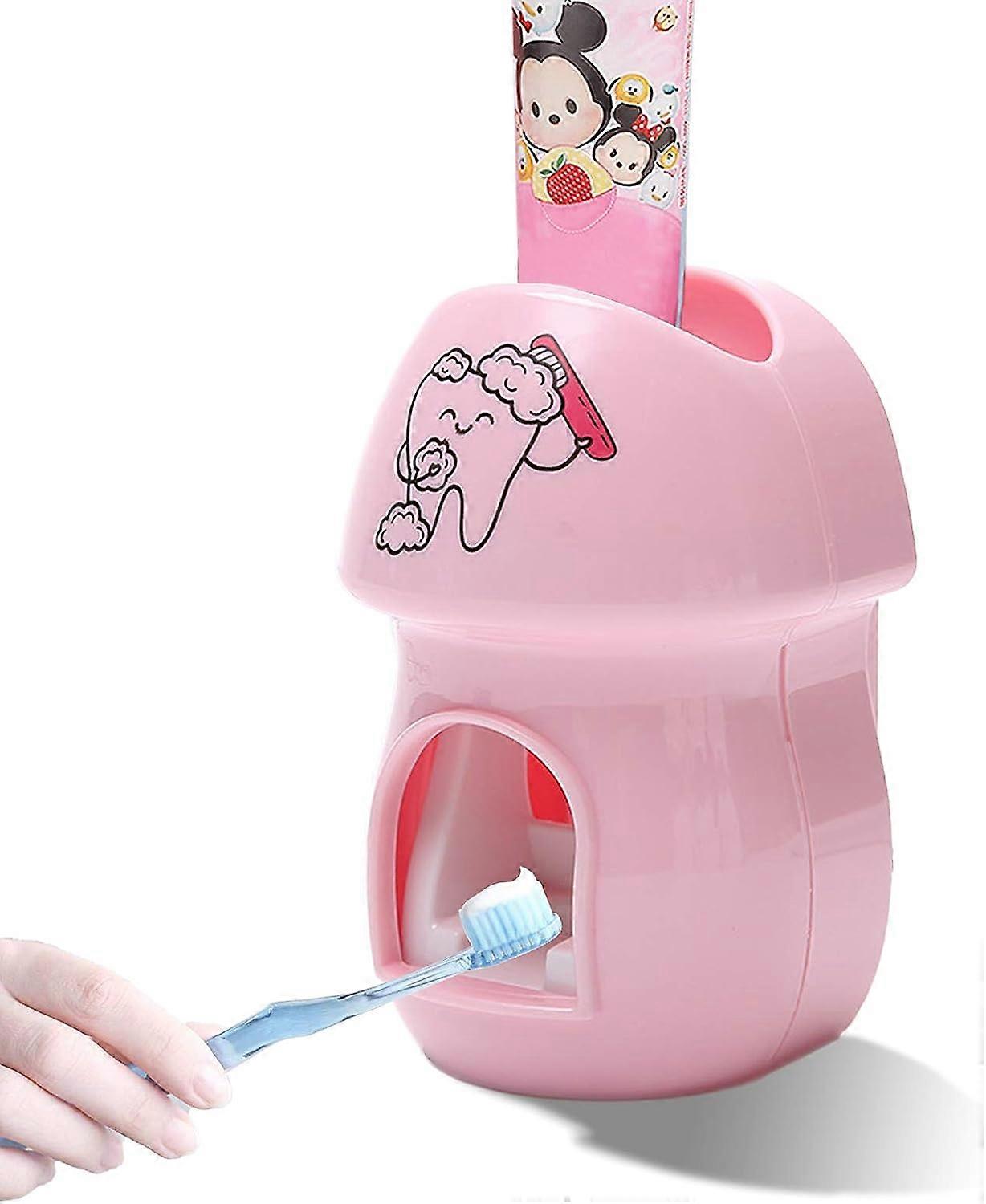 Pink - 1 Piece Automatic Toothbrush Holder Kids Toothpaste Dispenser Hands Free Toothpaste Squeezer for Family Bathroom