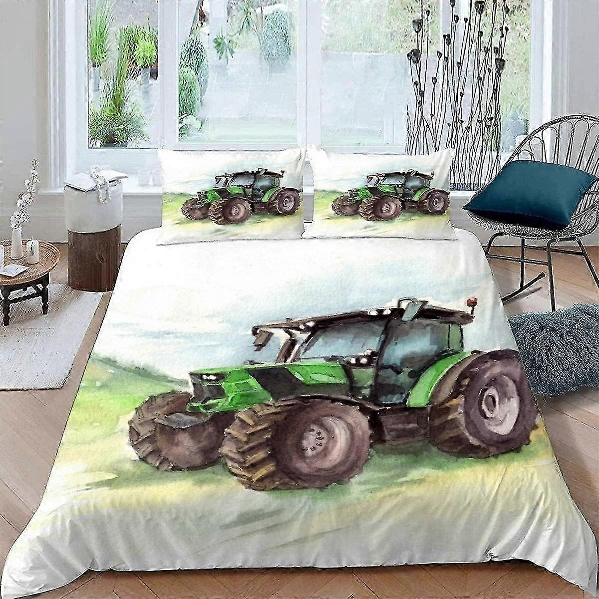 J2394 Lençóis 3D Trator King Size Conjuntos de Cama 3 Peças 220x230 Ultra Soft Microfibra Fazenda Colheitadeira Capa de Edredão com Fecho de Zíper Fácil 