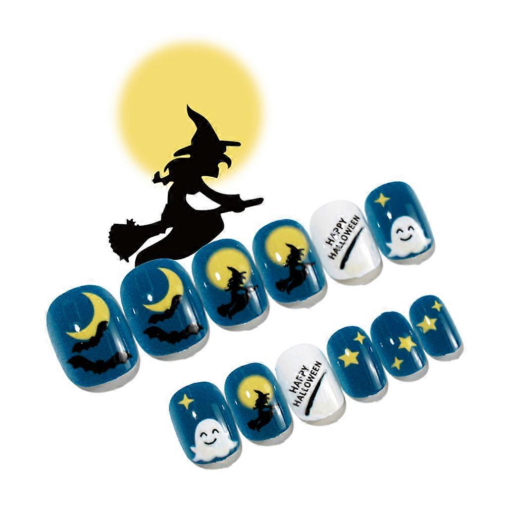 24kpl/laatikko Muoti kissan noidan luudalle Halloween Press On Nails Child Adult