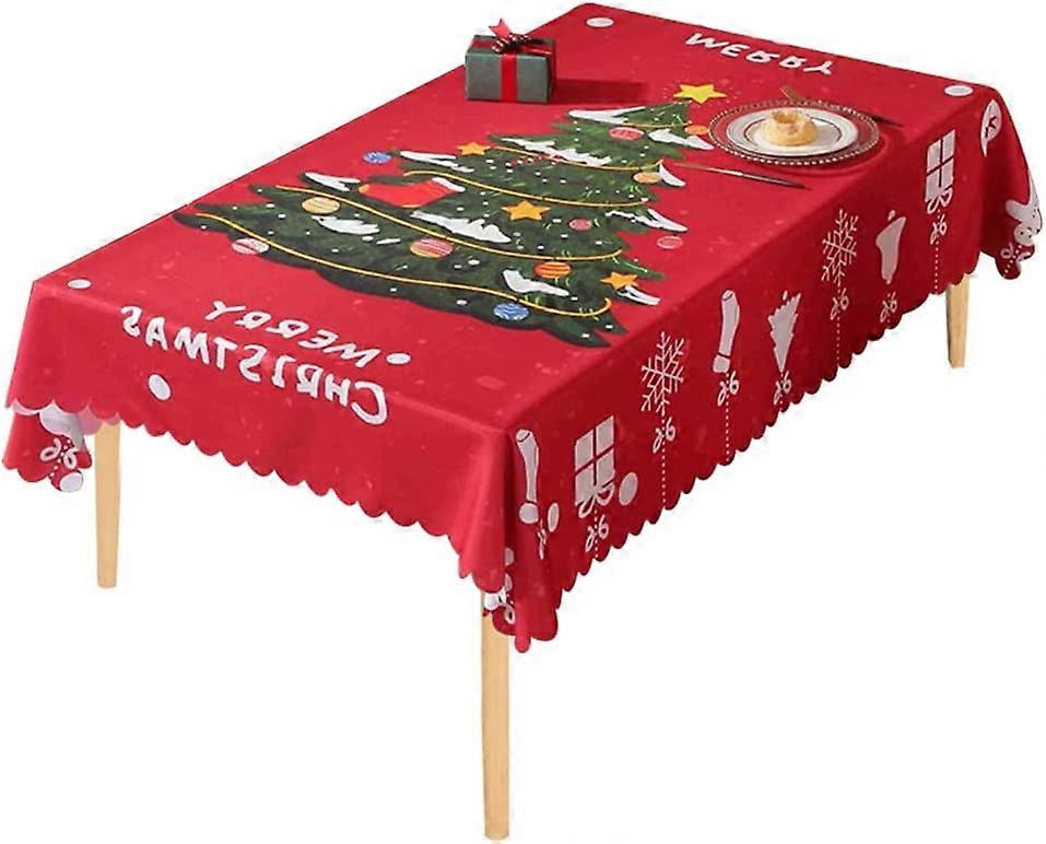 Christmas Table Cloth 180x140 cm Rectangular Christmas Tree Pattern Waterproof Polyester Dinner Table Cover