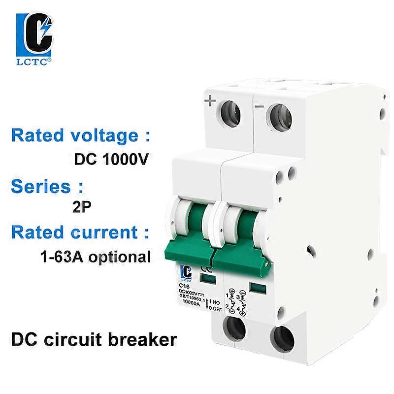2P DC 1000V Solar Mini Circuit Breaker Battery Switch 6A/10A/16A/20A/25A/32A/40A/50A/63A for Photovoltaic PV System