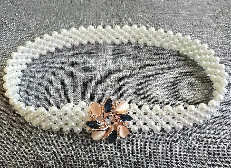 אלגנטית נשים חגורת מותן פנינה אבזם אלסטי חגורת שרשרת פנינים נקבה בנות שמלה רצועת קריסטל פנינה חגורה אלסטית מותג יוקרה