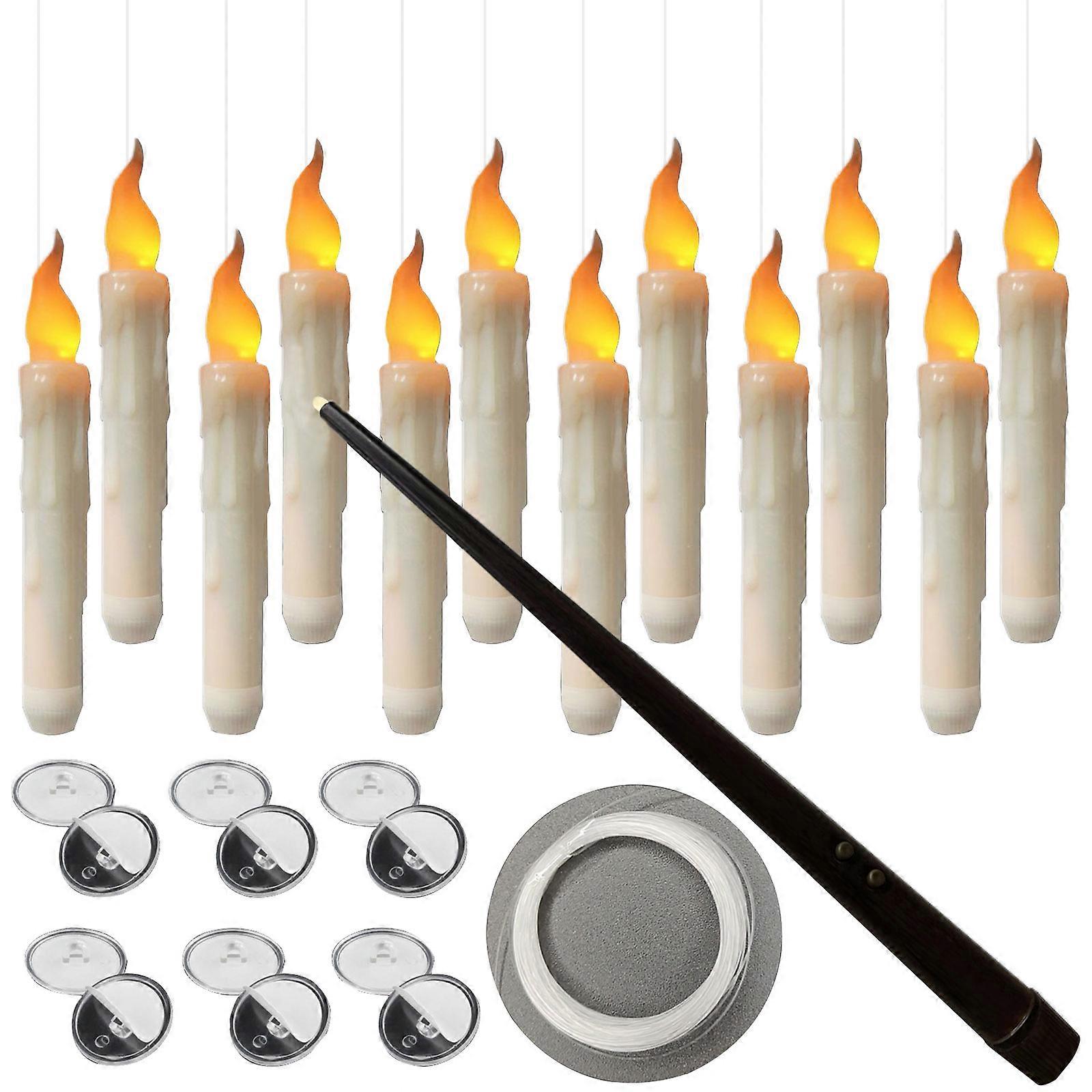 2024 NEW,12 Pack Floating Candles With Wand Remote Control, Led Flameless Flickering Stick Candles Battery Operated Harry Potter Floating Candles For