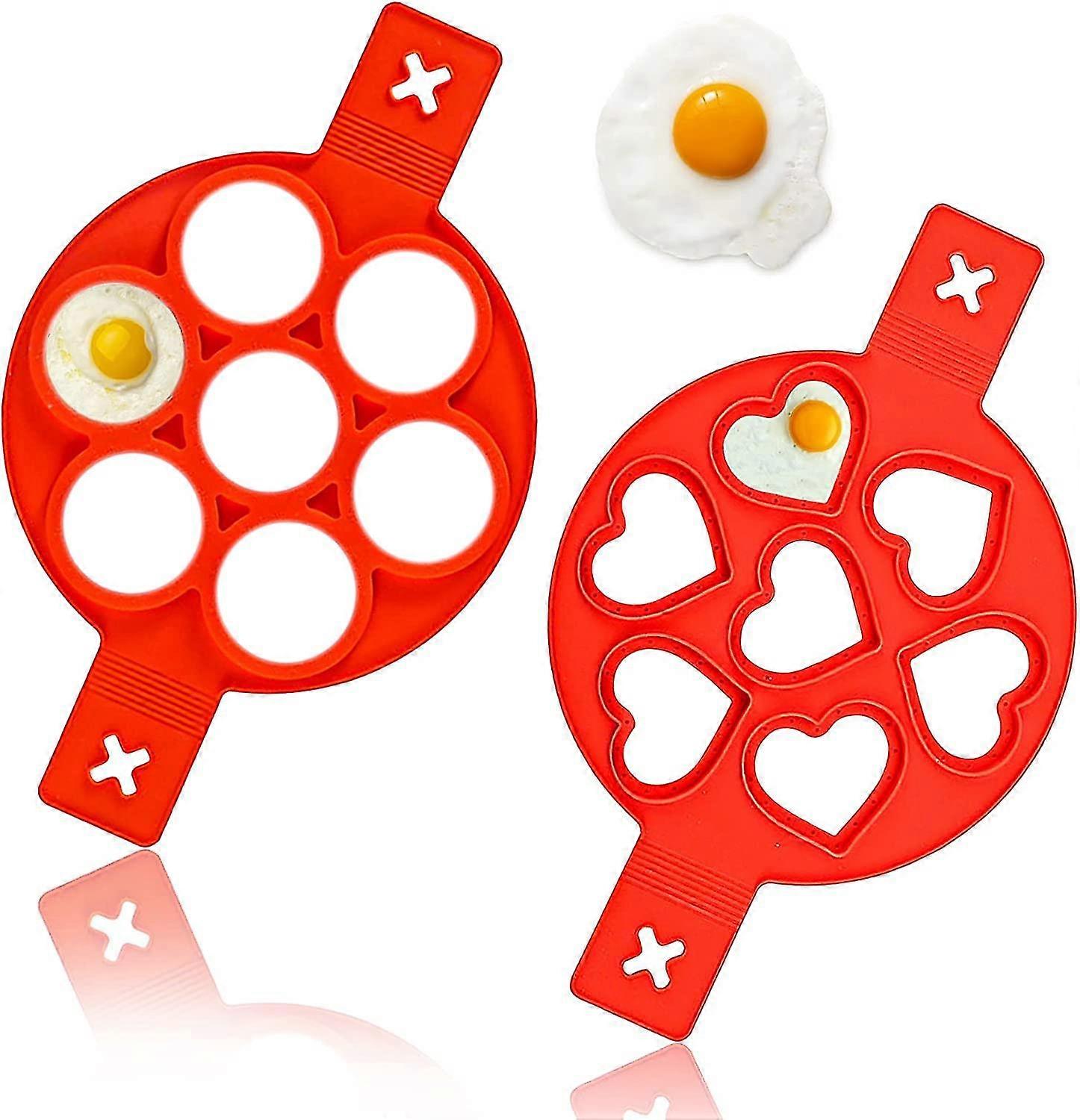 2 Pack Pancake Mold Maker, Silicone Non-stick Egg Ring, Baking Round And Heart-shape Omelette Mold
