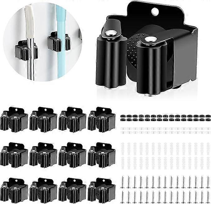 12-Pack Broom Holders for Wall Mount - Garage Home Kitchen