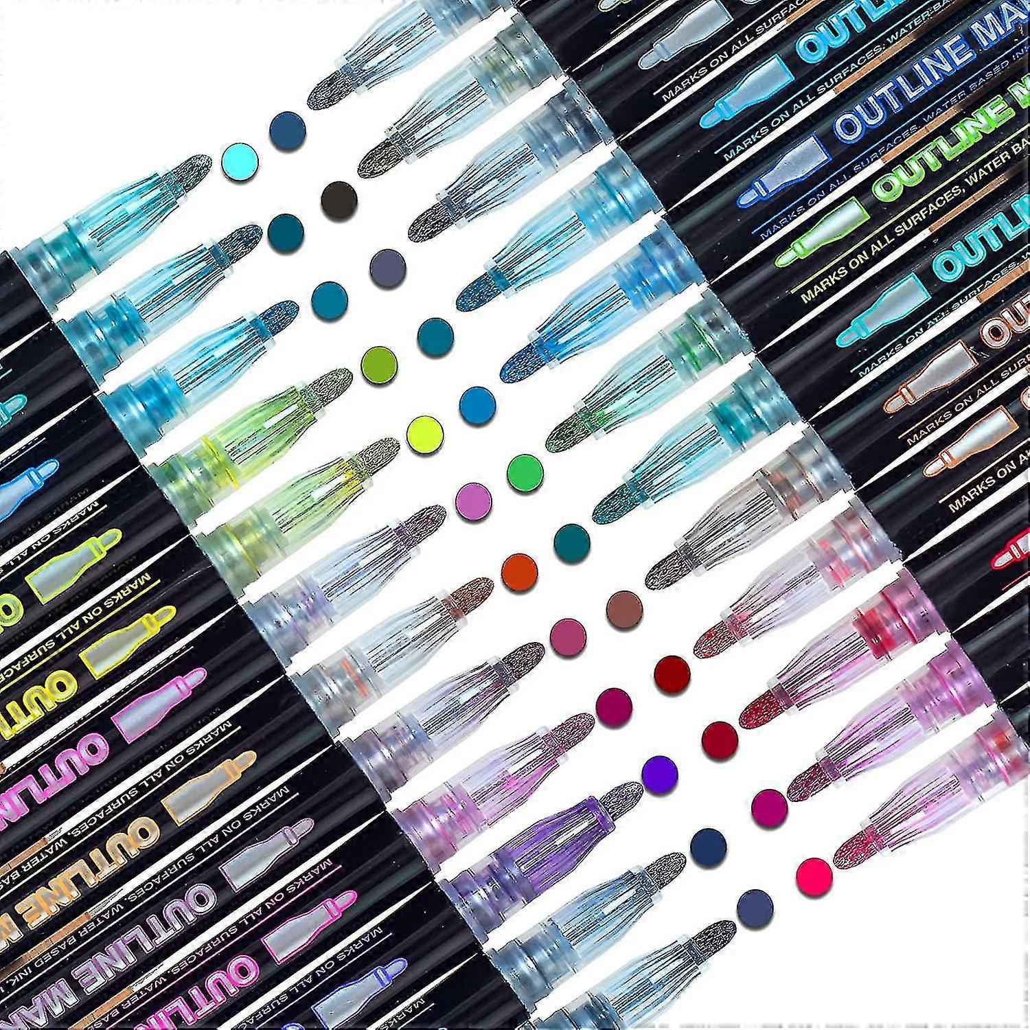 Shimmer Outline Markers Super Squiggles,double Line Metallic Pen Set,self-outline Doodle Marker For Painting Gift