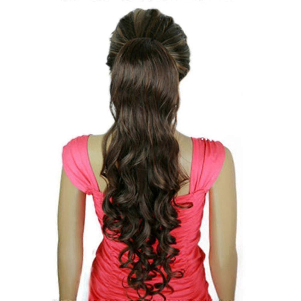 Long Curled Hair Wave Curl Elastic Button Horsetail