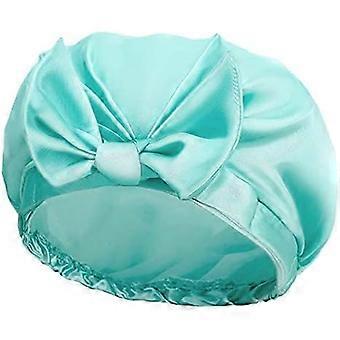 Shower Cap Reusable,Ribbon Bow Bath Cap Oversized Large Design With Waterproof Exterior for All Hair Lengths,Great for Girls Spa Home Use(Azure)