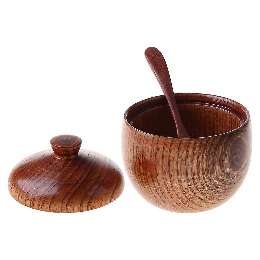 Elegant Style Wooden Seasoning Containers with Lid and Spoon Elegant Kitchen