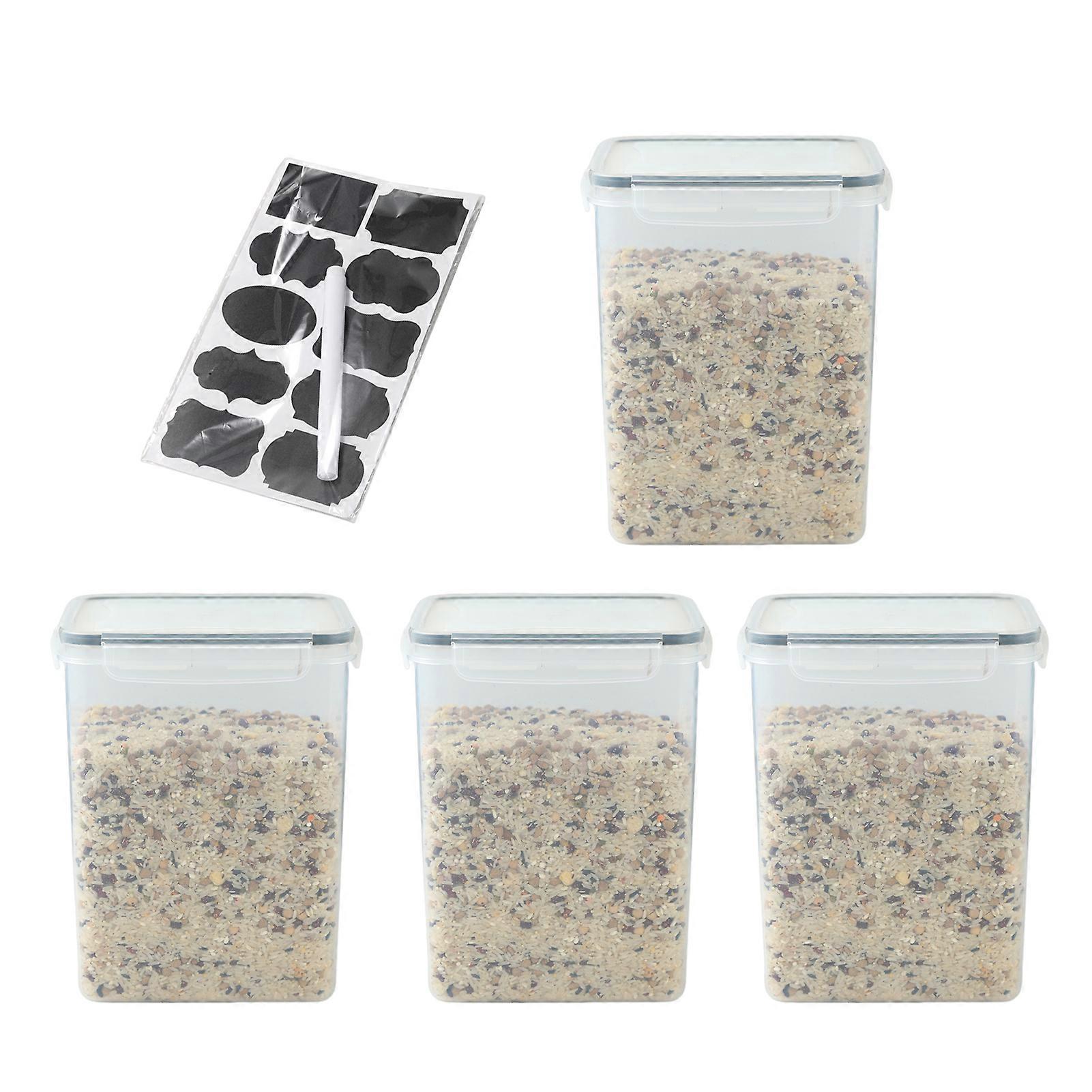 4 Pcs 5.2L Crisper Box Transparent Good Seal with Labels And Mark Pen Dustproof Moisture-proof Nuts Snacks Tea Storage Jars Oats Preserving Jars Cerea