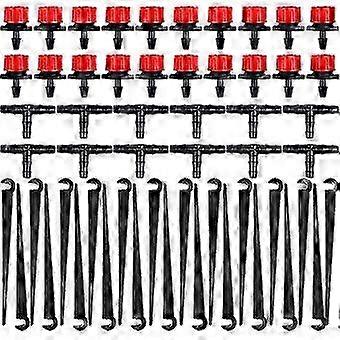 60PCS Garden Irrigation System Kit, Adjustable Micro Irrigation Dripper Tee-Joints Tube Support Stak