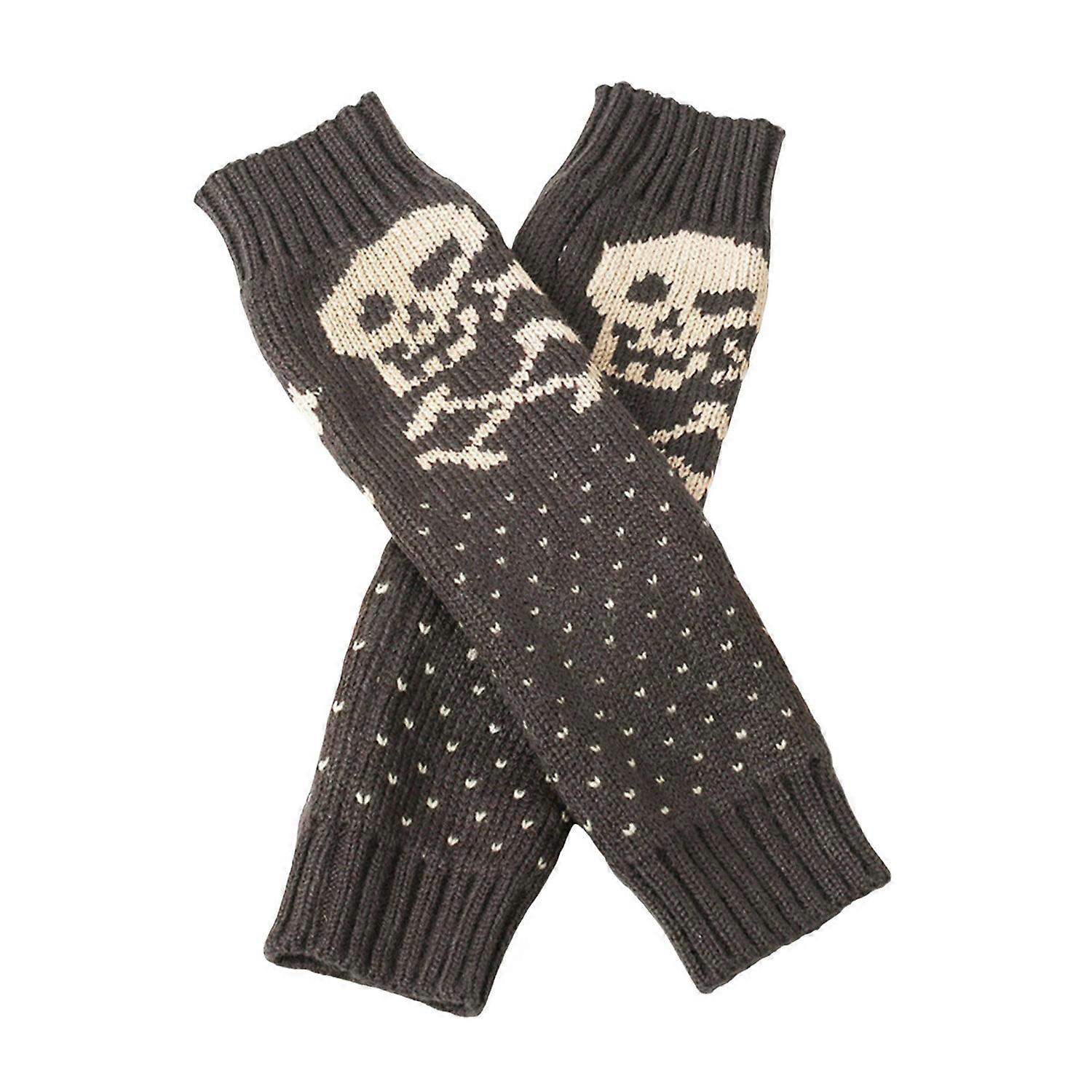 1 Pair Fall Winter Gloves Fingerless Skull Print Knitted High Elasticity Non-slip Arm Sleeves Keep