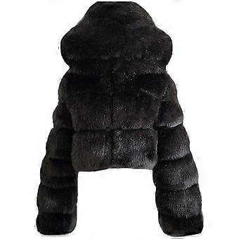 Faux Fur Jas Vrouwen Met Capuchon Bijgesneden Bubble Coats Fleece Korte Warme Jassen Maat Jassen Voor Vrouwen Medium Zwart
