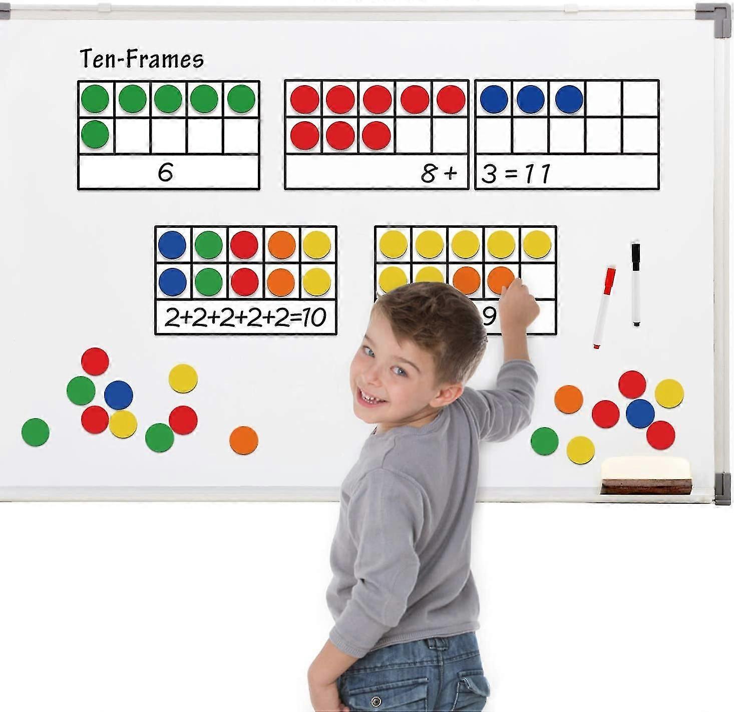 Giant Magnetic Ten-frame Set - Math Manipulatives For Elementary 55 Magnetic Math Counters For Kids, Math Games,6080