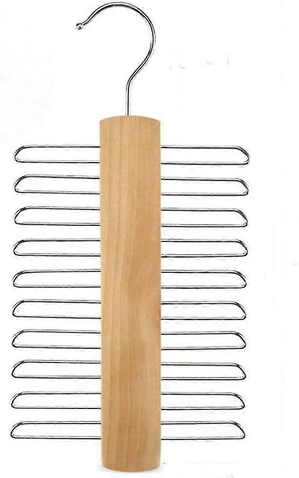 Wood Tie Rack Holder, Tie And Belt Hanger, Closet Organizer And Storage Rack With Non-slip Clips Finish 20 Hooks , 360 Degree Swivel Space Saving Orga