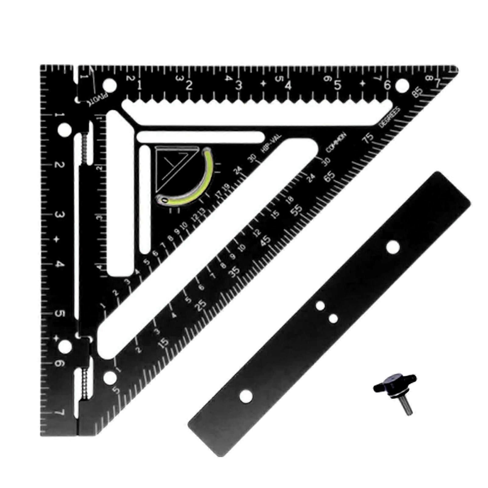 Carpenter Triangular Ruler Rafter Framing Square with Clamp Block Acrylic Woodworking Angle Measuring Layout Tool Black
