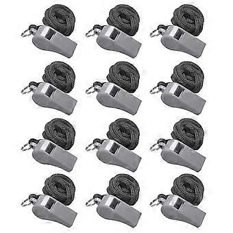 12pcs Colored Sports Whistles With Lanyard Loud Crisp Sound High Decibel Size Portable Referee Whistles  Grey
