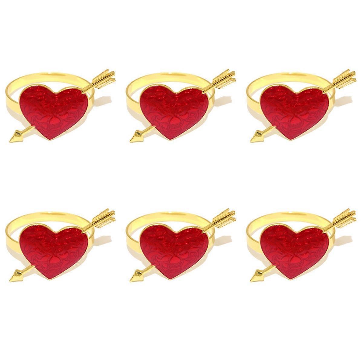6PCS Valentine Heart Napkin Rings Red and Gold Heart Napkin Holder for Valentine'S Day Wedding Tabl