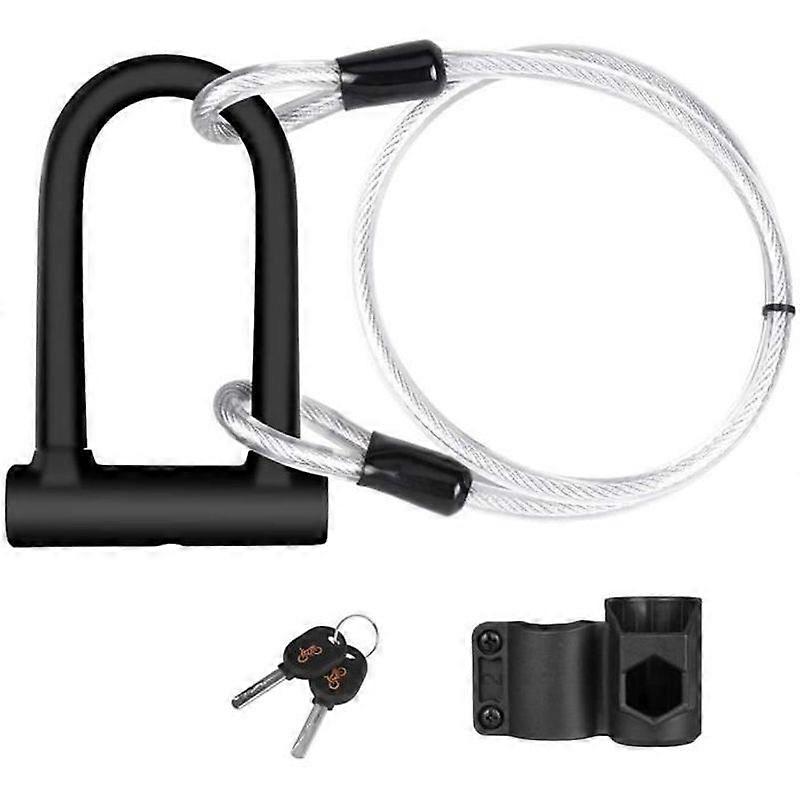 U-Lock Bicycle Lock with 2 Keys and 12m Steel Flex Cable + Frame Mounting Bracket for MTB Scooters Security Padlock