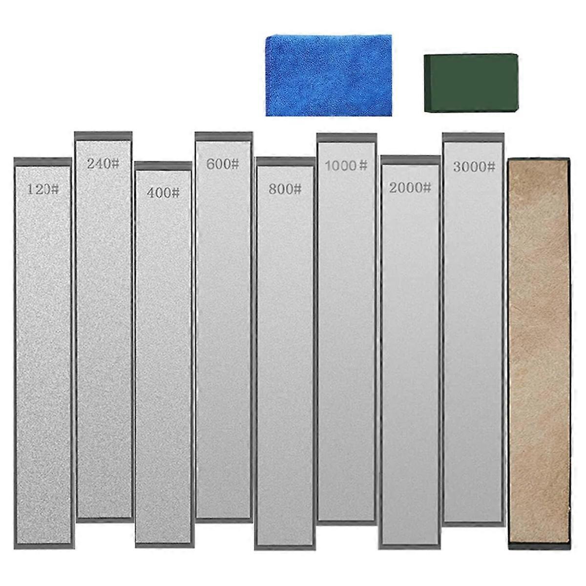 8Pcs Diamond Knife Sharpening Stones,Diamond Stone Set with Base - 120+240+400+600+800+1000+2000+3000 Grit