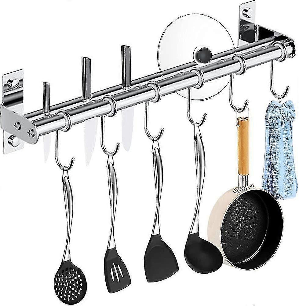 Wall Mounted Utensil Rack, 40cm Hanging Kitchen Rail with 6 Removable Hooks, Gift