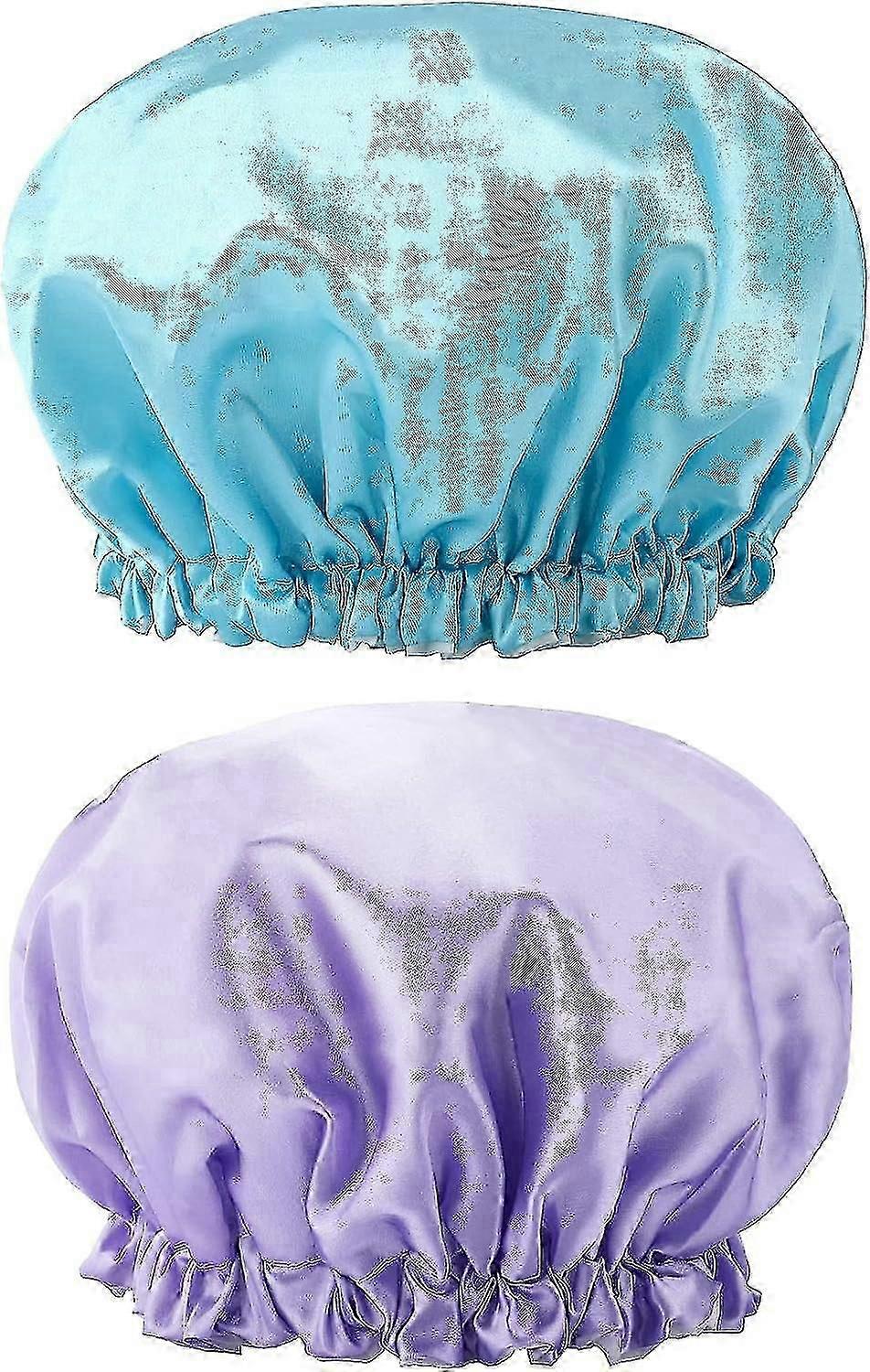 32cm Large Shower Caps, 2pcs Reusable Women's Shower Hats, Elastic Stylish Spa Caps, Double Layers Bathing Hats For Adults Long Hair