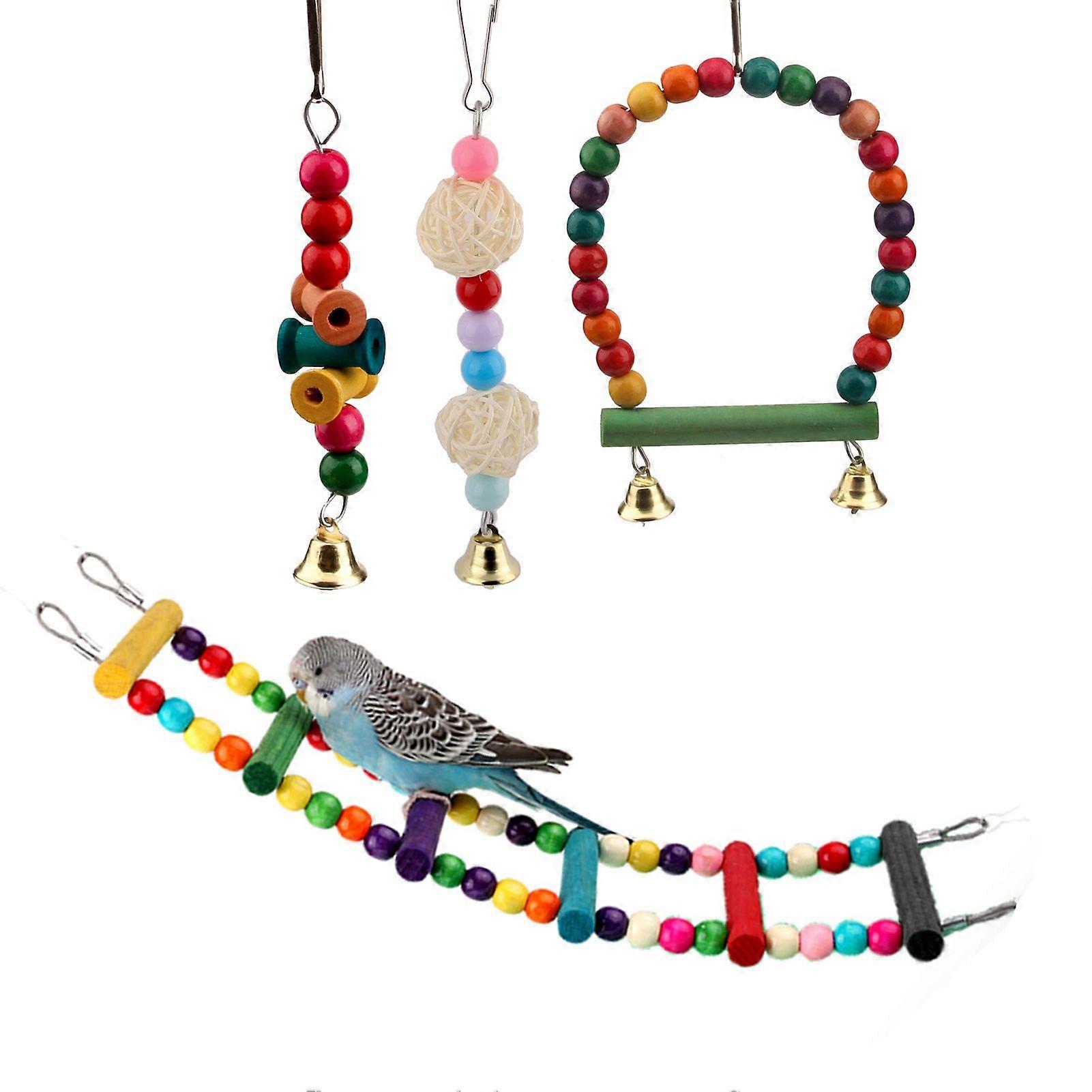 6 Pcs Bird Parrot Toys, Bird Swing Toy Colorful Chewing Hanging Hammock Swing Simple Bell Small String Bird Toys for Parrots, Conure