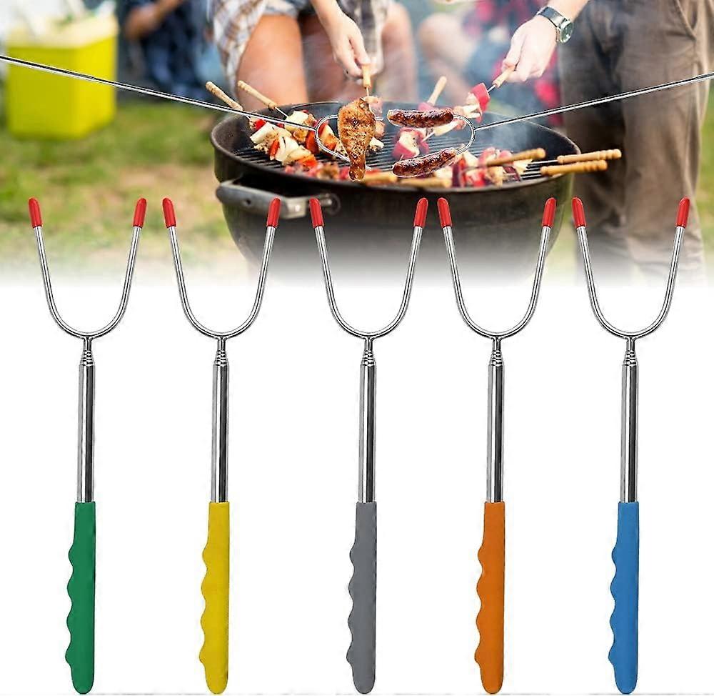 5 Pieces Telescopic Grill Skewers 29-114cm Stainless Steel Reusable Telescopic Grill Fork Grill Kebab Skewers with Anti-Scalding Handle and 1 Pocket