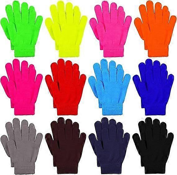 12ペアキッズウィンターマジックグローブ子供伸縮性のある暖かいマジックグローブ男の子または女の子ニットグローブ
