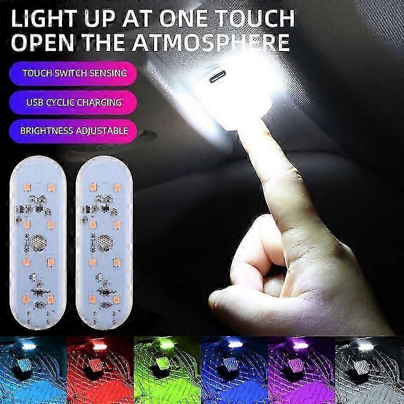 con1pcs Touch Sensor LED 8 LED Ambient Light Car Interior Roof Reading Lamp Wireless USB Rechargeable Atmosphere Light Motor Vehicle Lighting