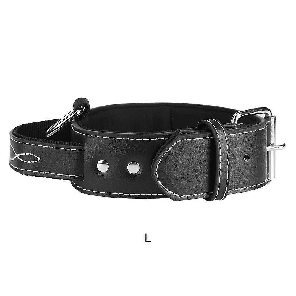 Adjustable Leather Padded Dog Collar for Medium Large Pets (Black L)