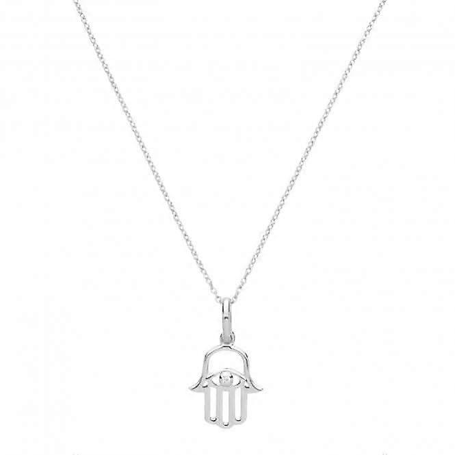 Acotis Silver Necklace Rhodium Plated Hamsa With Single Zirconia G3377