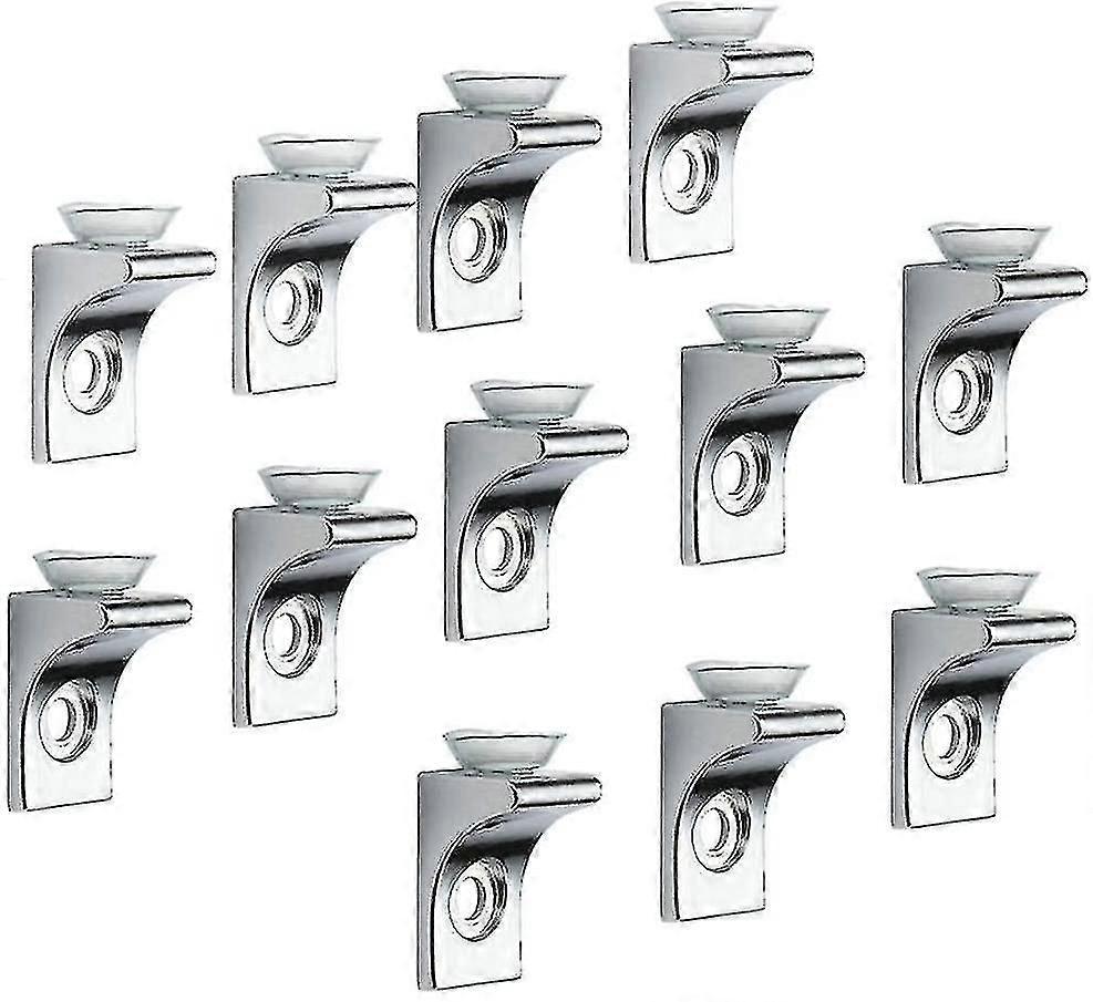 Glass Shelf Bracket, 12 Pcs Zinc Alloy Polished Chrome Right Angle Shelf Support Fixing Clip With Suction Cup Base