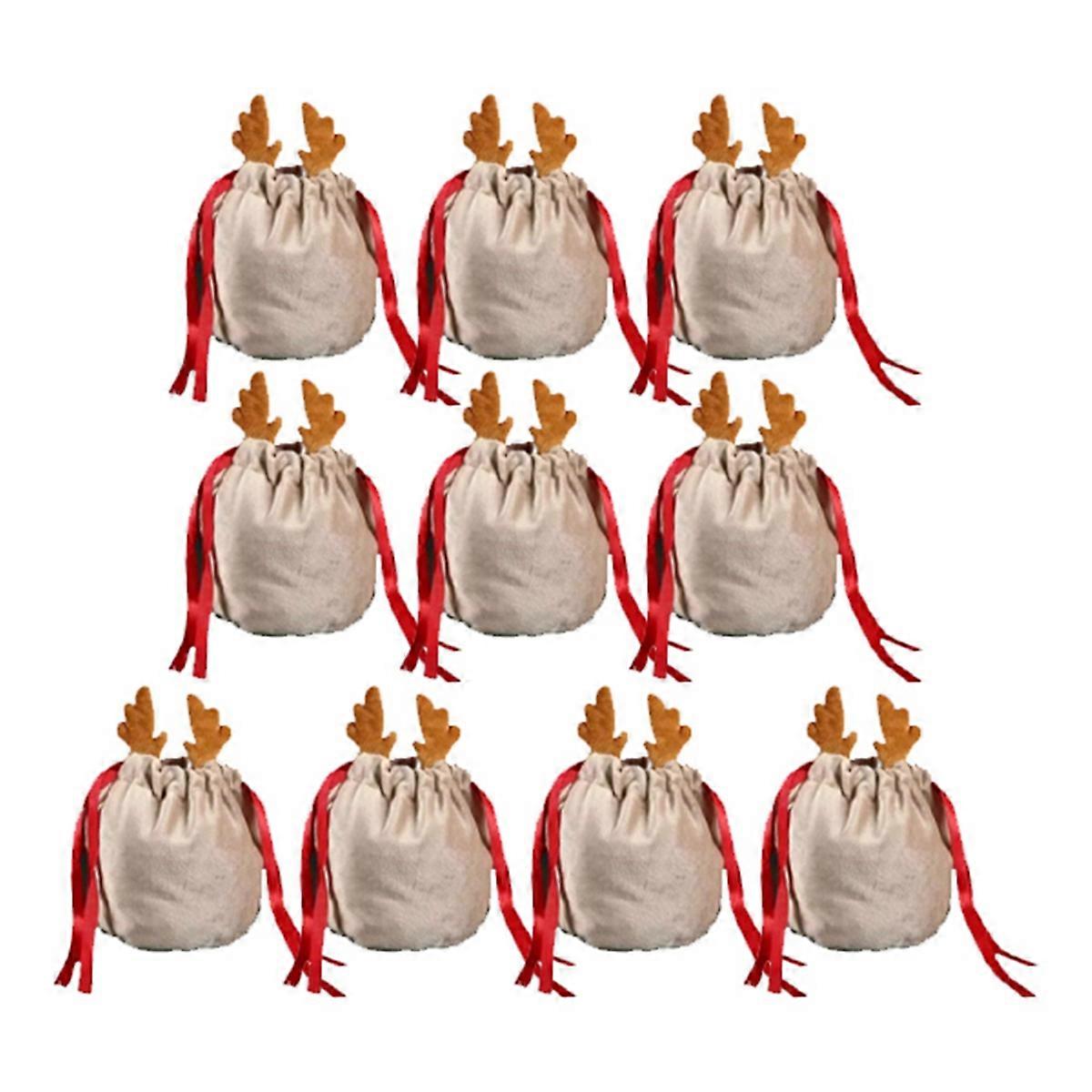 10pcs Christmas Antlers Bags Cute Candy Bags Gift Packing Decor A