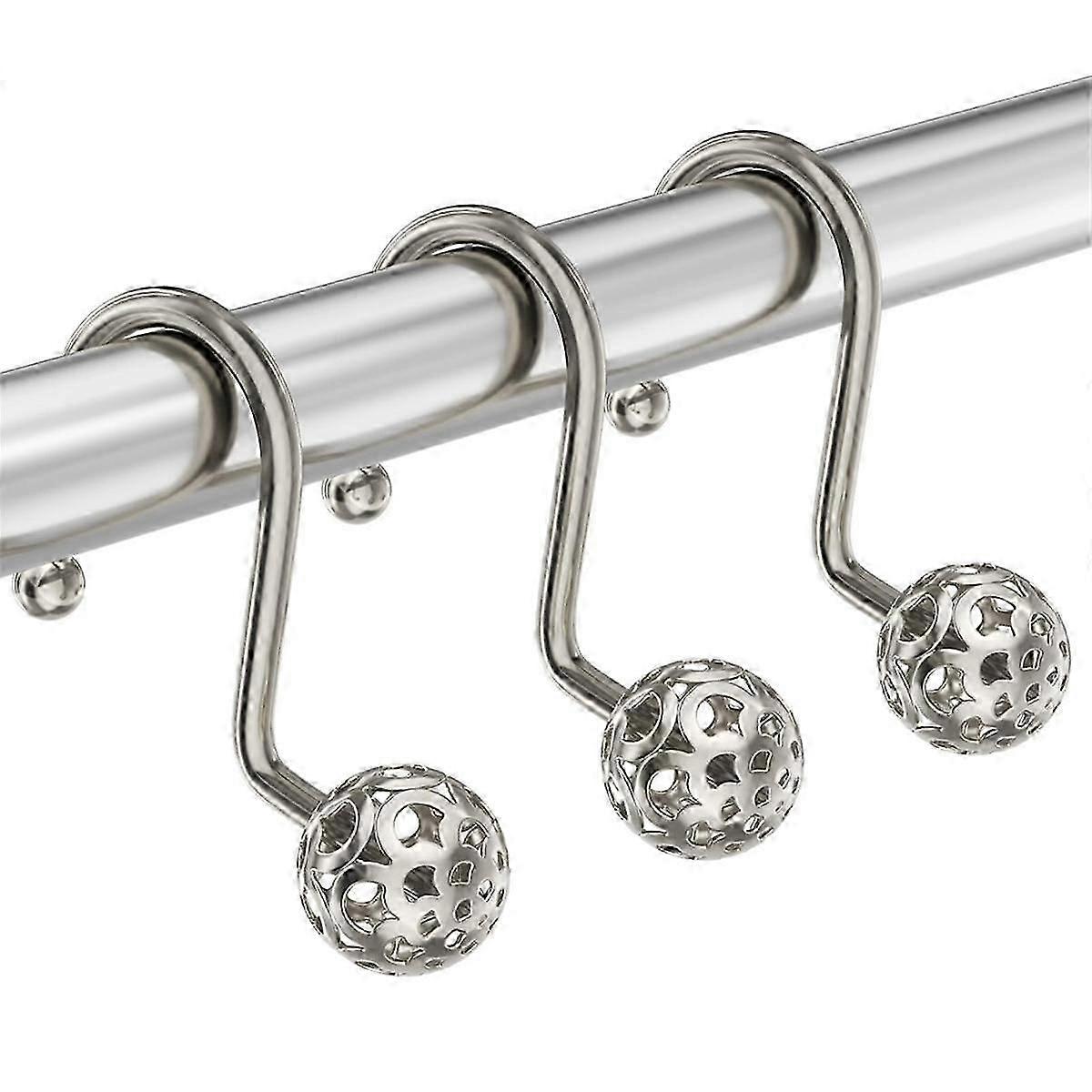 12pcsシャワーカーテンフック、金属装飾シャワーカーテンフック防錆、シャワーカーテンライナー用ニッケルシャワーフック