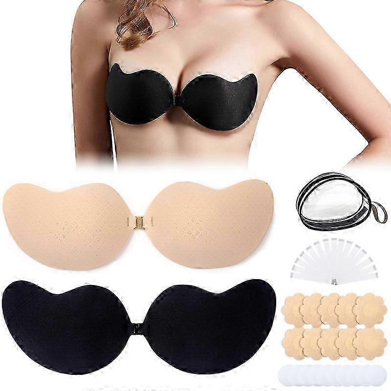 Invisible Push-Up Bras with Stick-On Bra Straps 2 Pack Backless and Strapless Design