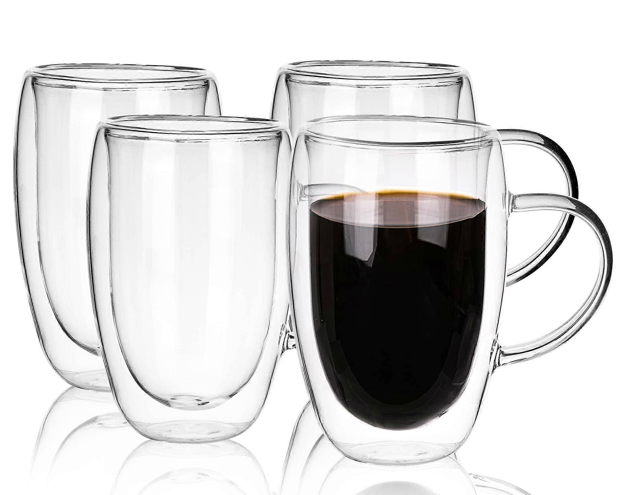4 Set Clear Double Walled Insulated Coffee Mug for Coffee Espresso 16oz
