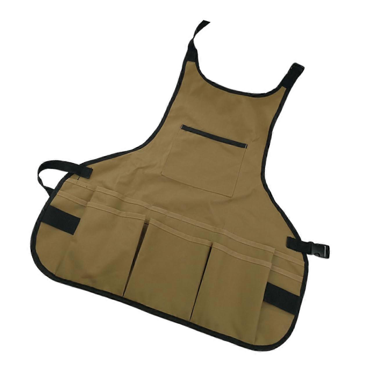Wear Resistant Polyester Gardening Technicians Apron with Multi Pockets Adjustable Tool Storage Bib for Kitchen Craft Woodwork Projects Random Color