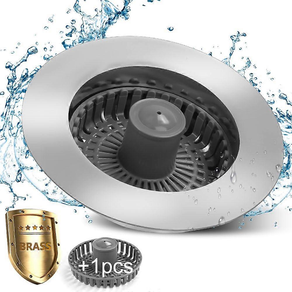 Brass 3 in 1 Kitchen Sink Drain Strainer, Upgraded Pop Up Stopper with Extra Basket Strainer, 3-1/2 Inch Electroplate Black