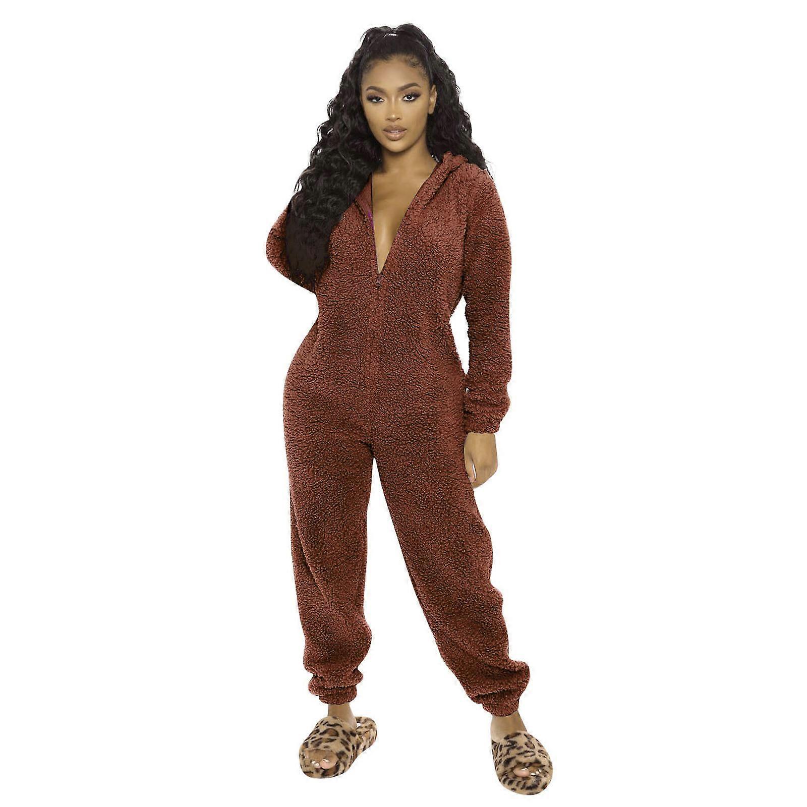 Womens Winter Warm Fleece Onesie Pajamas Jumpsuit Long Sleeve