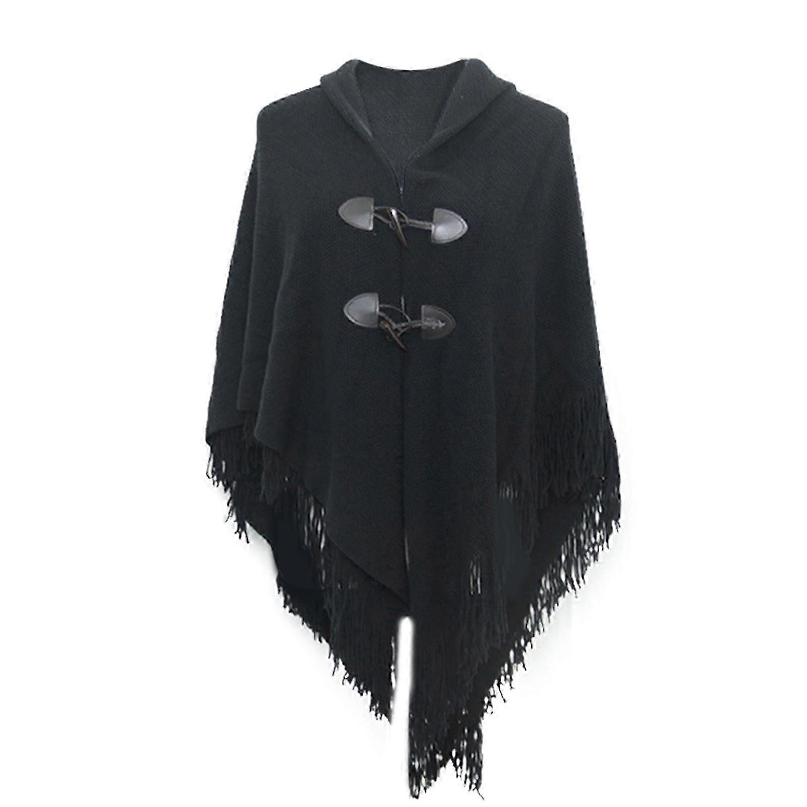 Shawl Wrap Poncho Ruana Cape Shawl Wrap Poncho With Button Winter Poncho Cape Shawl Poncho Cape Open Front Tassel Shawl White